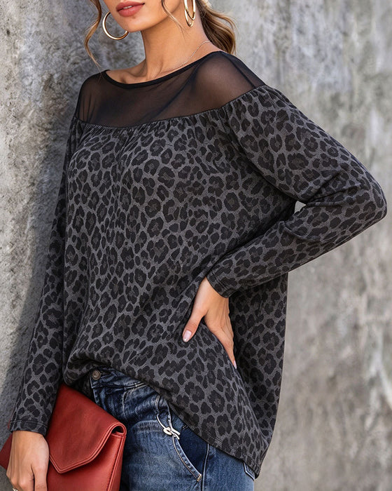 Haut Léopard Mesh Patchwork