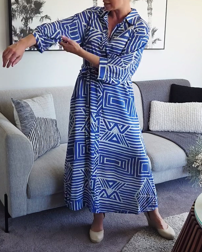 Robe décontractée à imprimé géométrique et à nouer