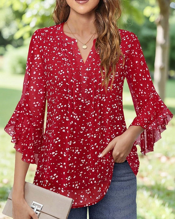 Blouse À Imprimé Pois Avec Volants
