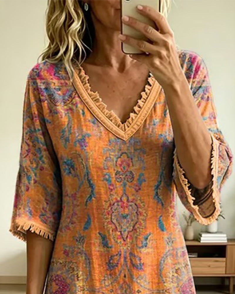 Robe Vintage Col En V Imprimé Floral
