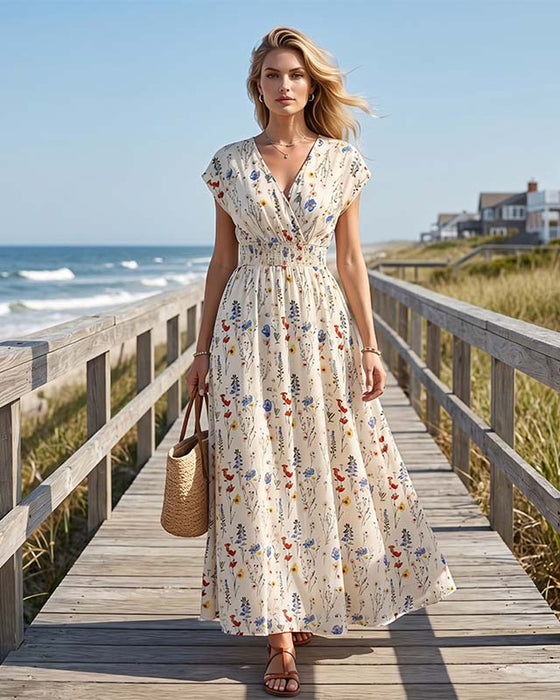 Robe Décontractée Col V Imprimée Longue Maxi