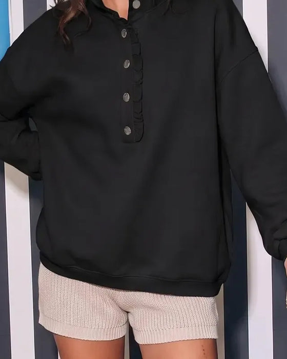 Sweat Volant Boutonné Manches Longues Loose