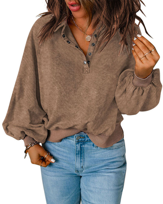 Sweatshirt Revers Bouton Unie