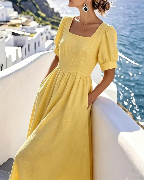 Robe Col Carré Élégante Coupe A Évasée