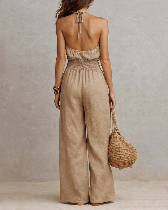 Combinaison Élégante Halter Froncée