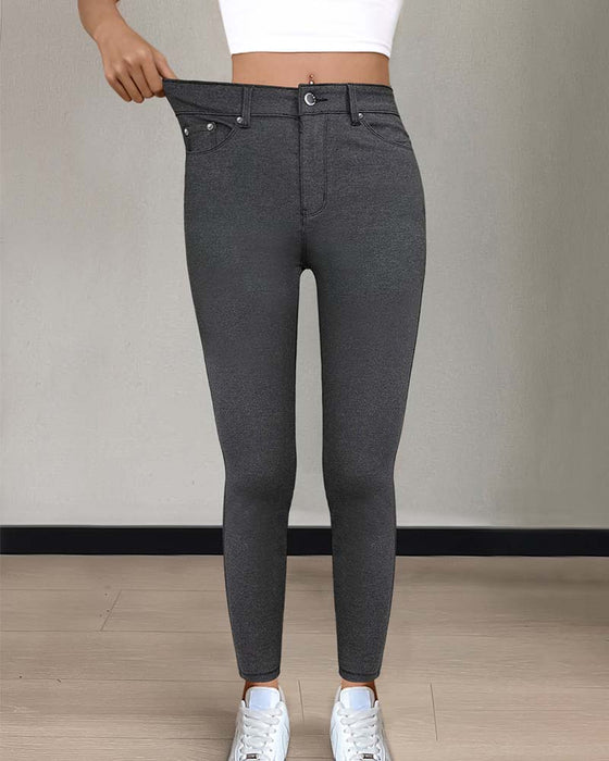 Pantalon Femmes Poche Unie Slim Décontracté