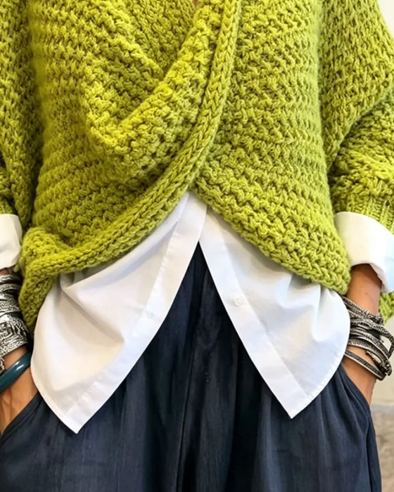 Pullover Gros Col En V Twist Irrégulier Tricoté