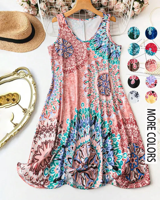 Robe Bohème Imprimé Sans Manches