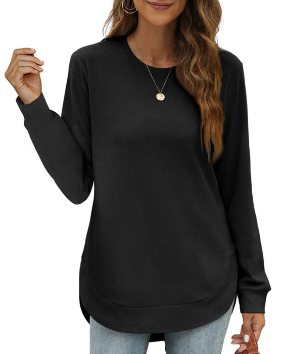 Sweat Col Rond Ourlet Courbé Uni