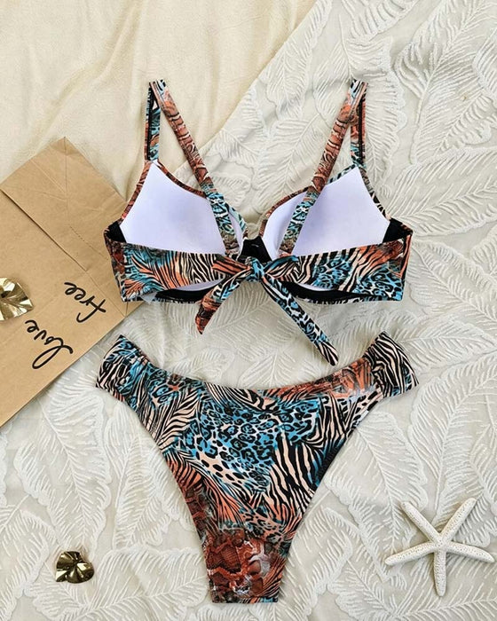 Bikini Léopard Imprimé Bloc De Couleur Bretelles