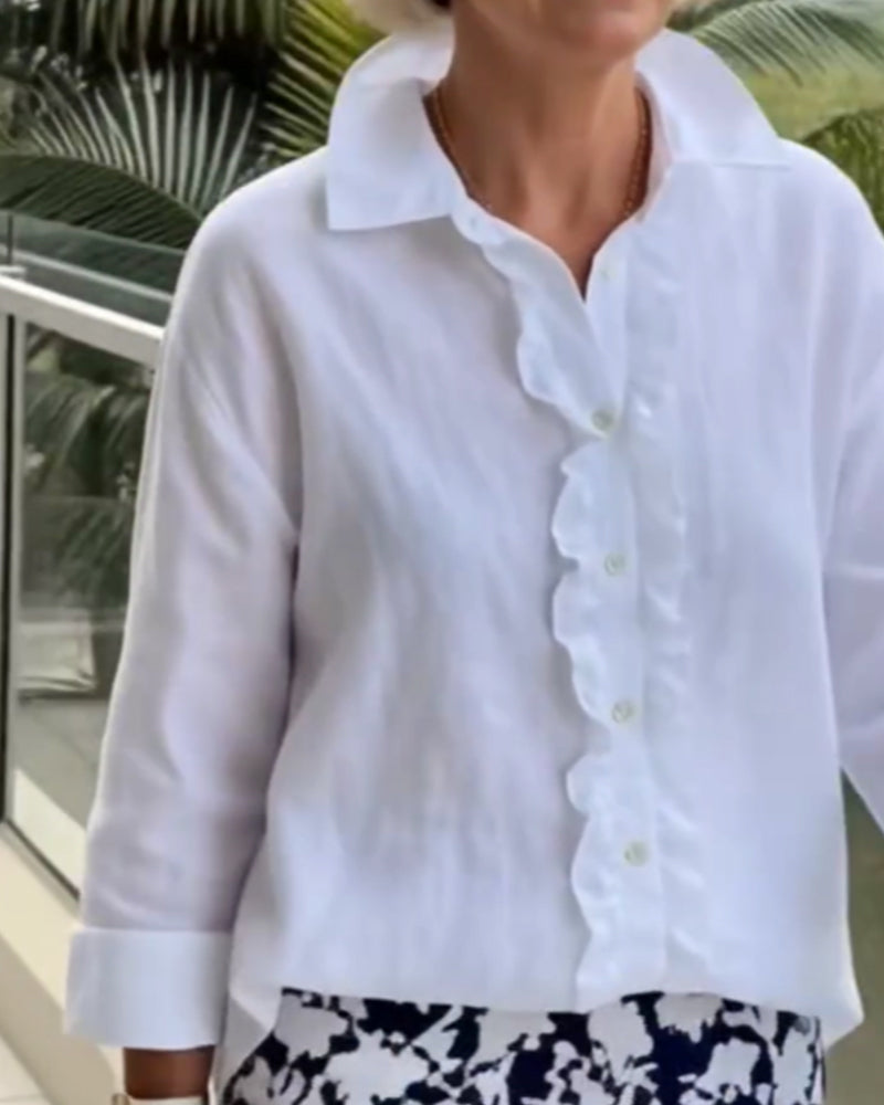 Chemisier À Volants Manches Longues Unie À Col