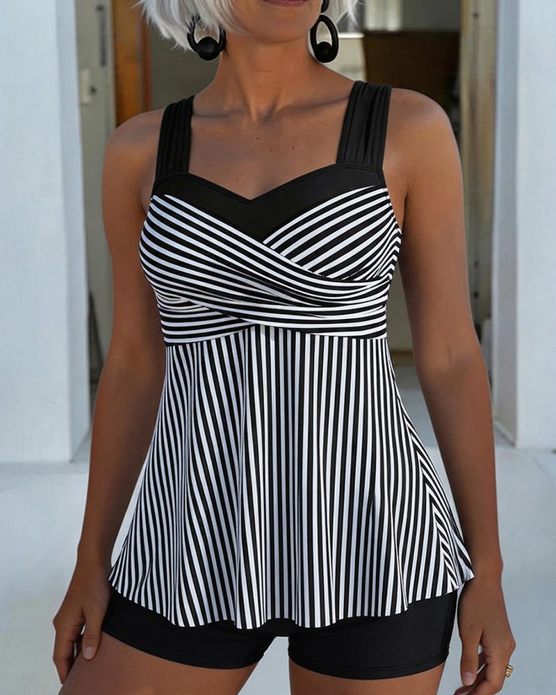 Tankini Rayé Camisole Deux Pièces