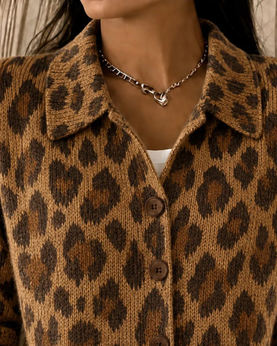 Cardigan Élégant Léopard Revers