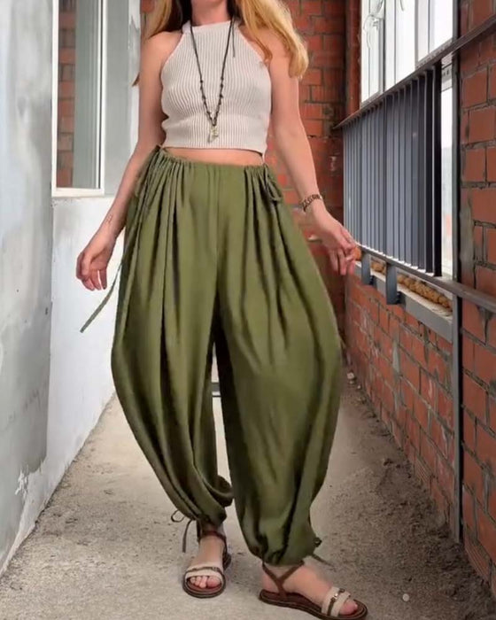 Pantalon Lâche Cordon De Serrage Large Jambe