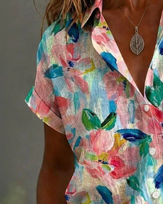 Chemise Col Retourné Imprimé Manches Courtes
