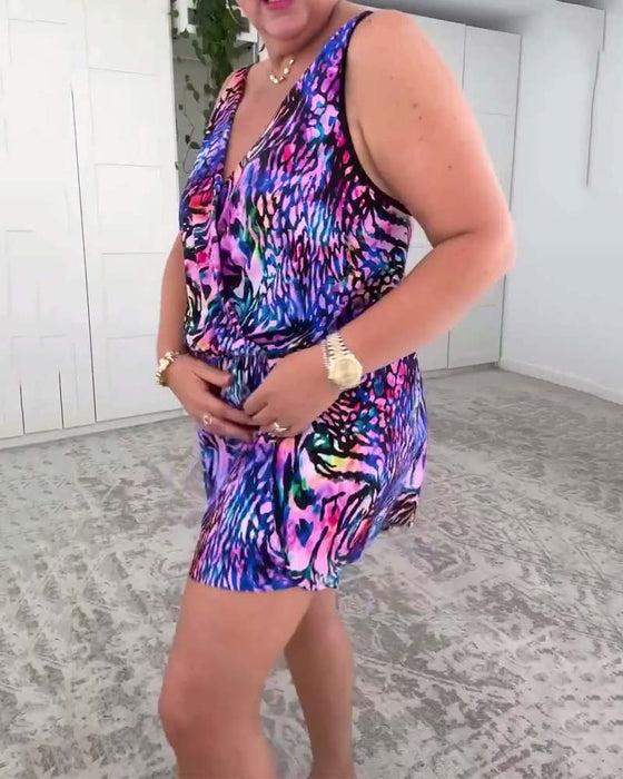 Maillot de Bain V-Col Imprimé Coloré Une Pièce