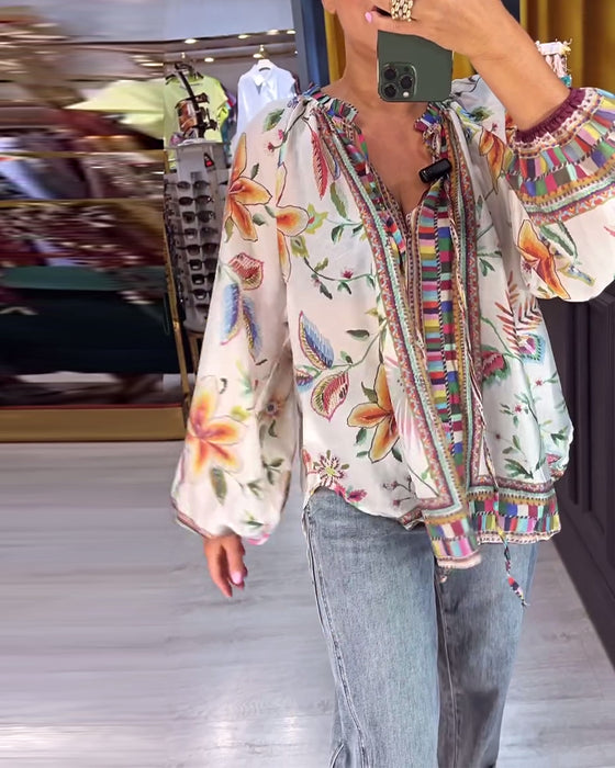 Blouse Sexy à col en V Imprimé tendance