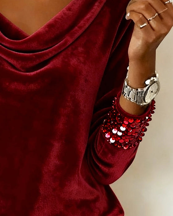 Haut À Col Drapé En Velours À Paillettes