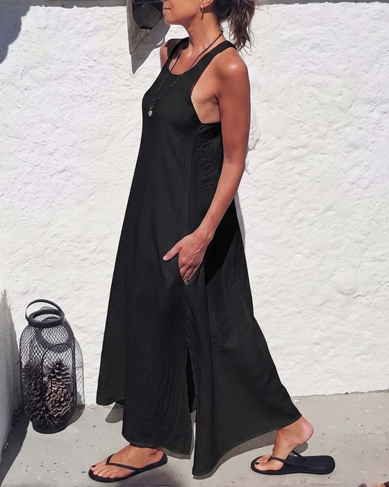Robe Col U Sans Manches Lâche Jupe Ample