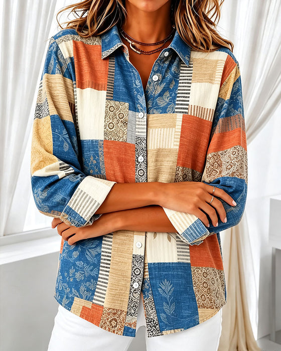 Chemise Carreau Bloc De Couleur Décontractée