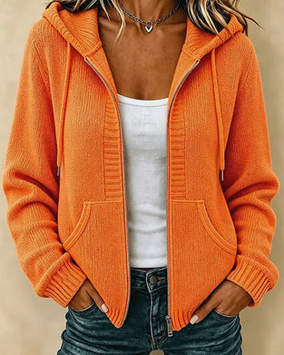 Sweater Manteau Capuche Fermeture Éclair Poche Cordon