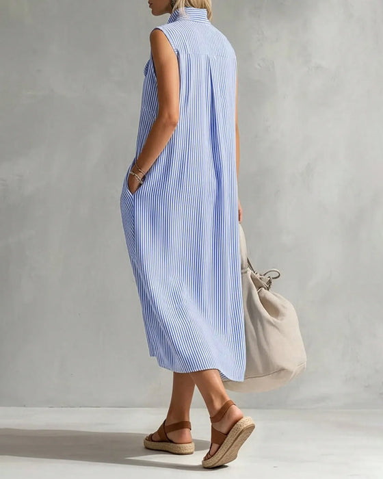 Robe Sans Manches Revers Rayée