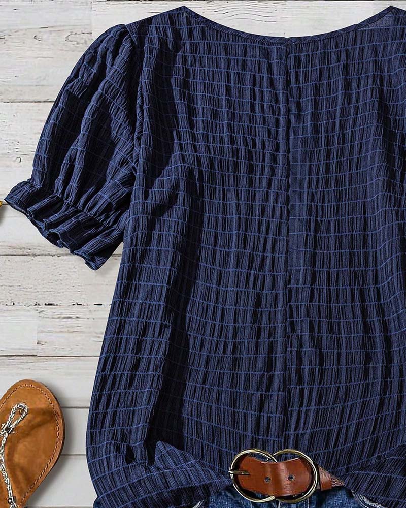 Blouse À Manches Bouffantes À Carreaux