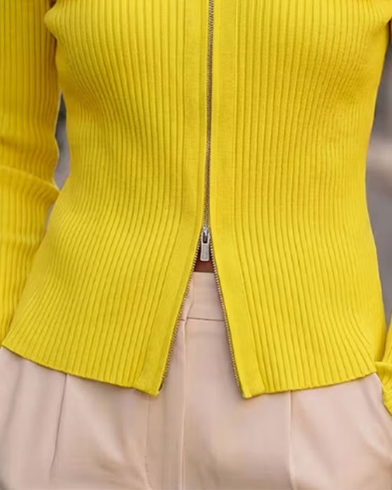 Manteau Revers Manches Longues Fermeture Éclair