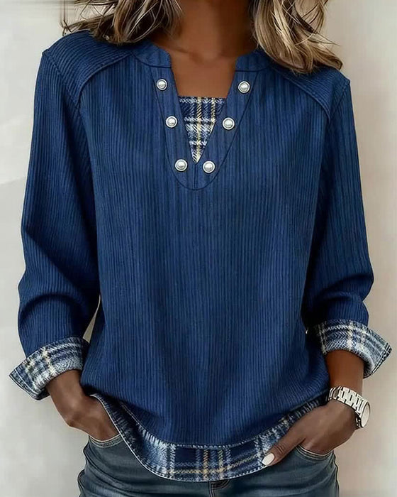 Sweat Faux Deux Pièces À Carreaux Manches Longues