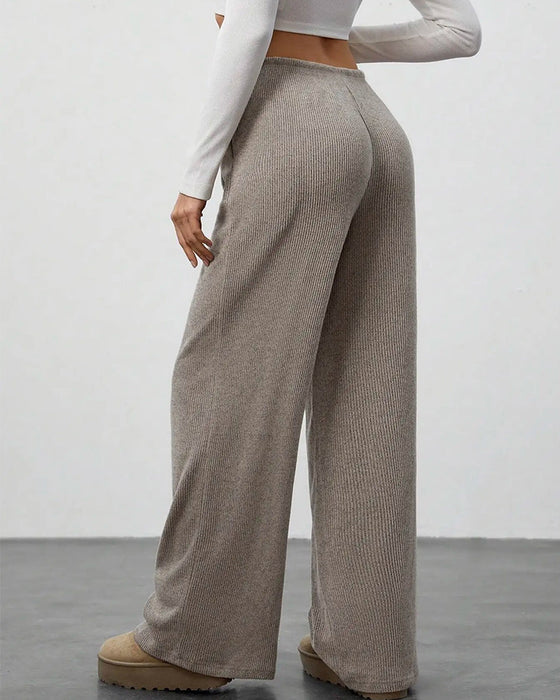 Pantalon Solide Cordon Coupe Large Long