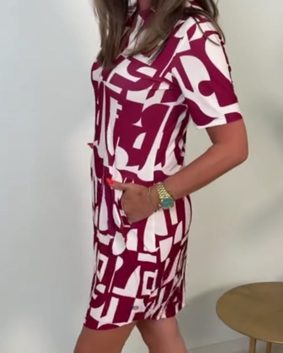 Robe Imprimé Géométrique Manches Courtes Mini