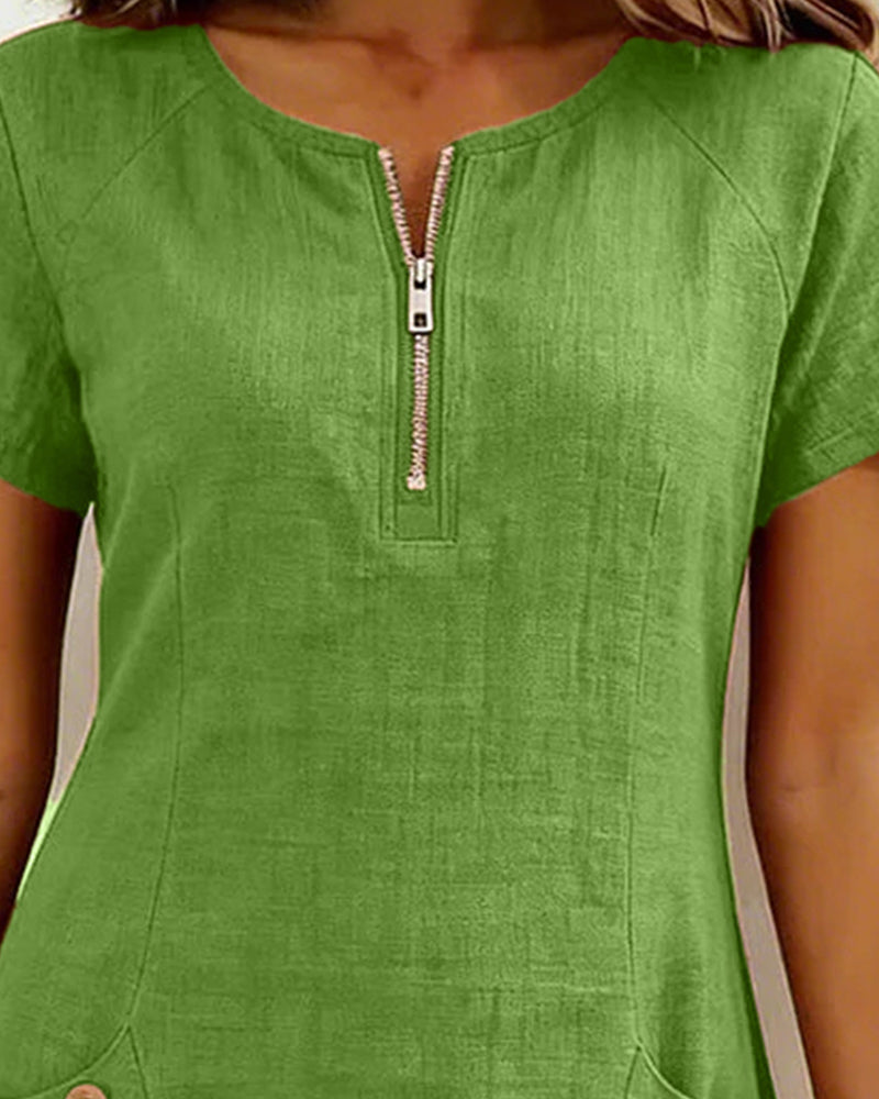 Robe Fermeture Éclair Poche Coton Lin