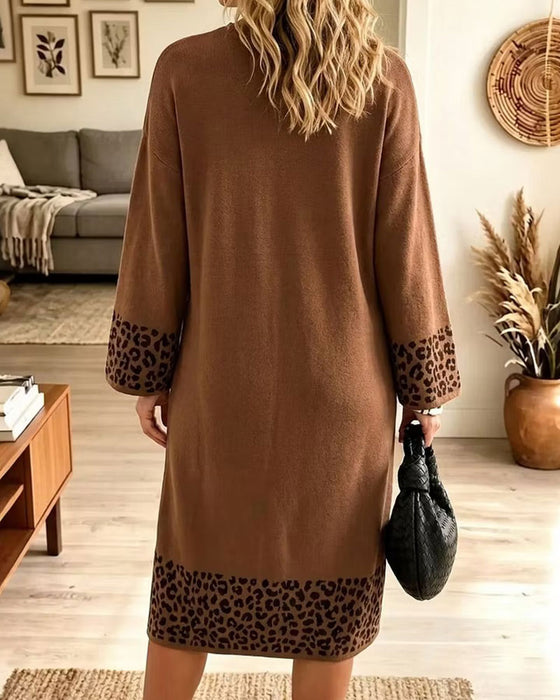 Robe Imprimé Léopard Col Rond Panneaux Shift