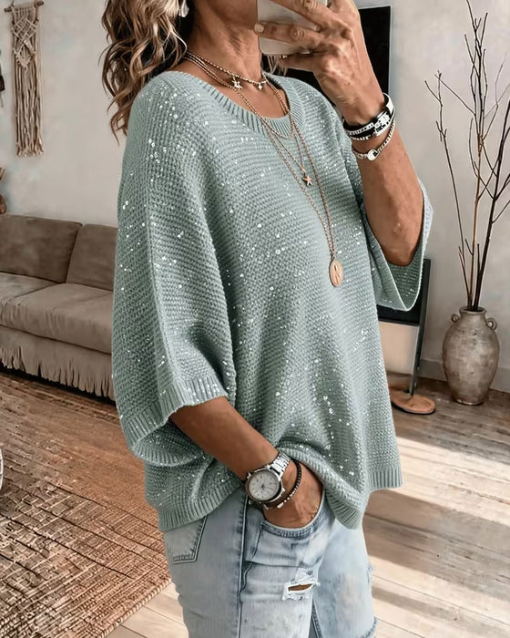 Pull Col Rond 3/4 Manche Décontracté