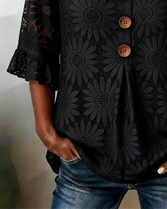 Blouse À Imprimé Marguerite Et Manches À Volants
