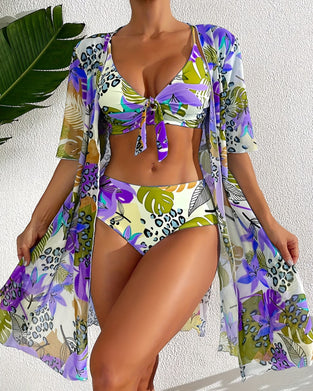 Ensemble De Maillot De Bain 3 Pièces À Imprimé Tropical