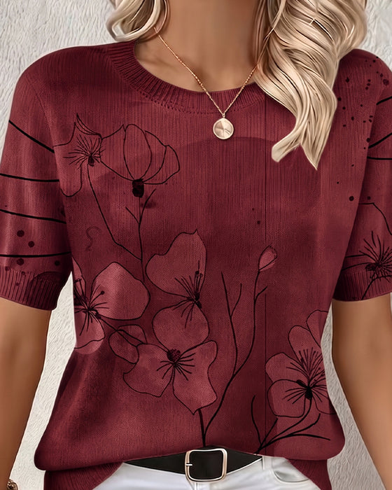 Pull-Over Imprimé Manches Courtes Col Rond