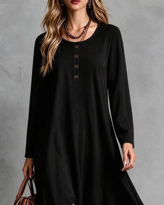 Robe Col Rond Bouton Léopard Imprimé