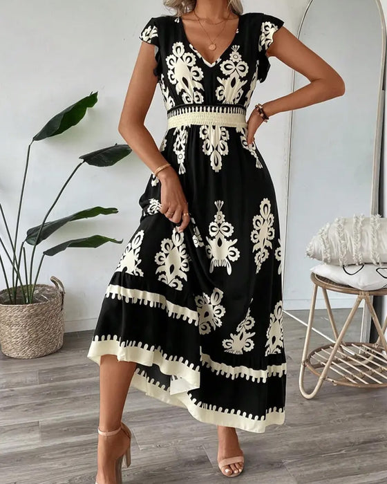 Robe Décontractée Col V Imprimée
