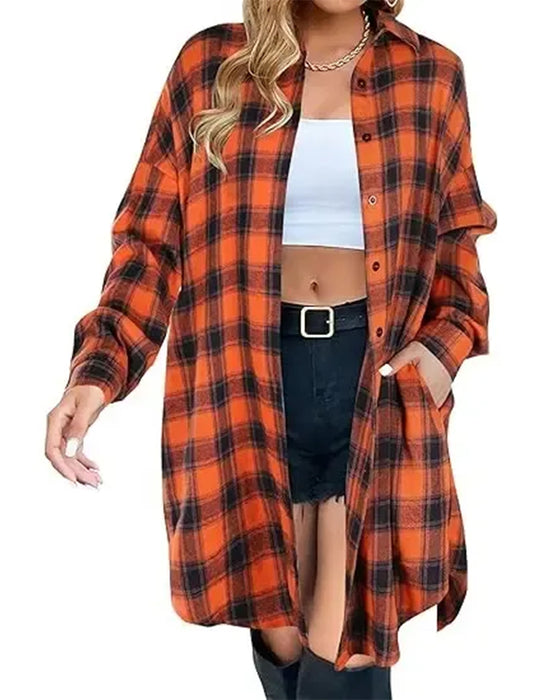 Chemise Casual Imprimé Vichy Longue