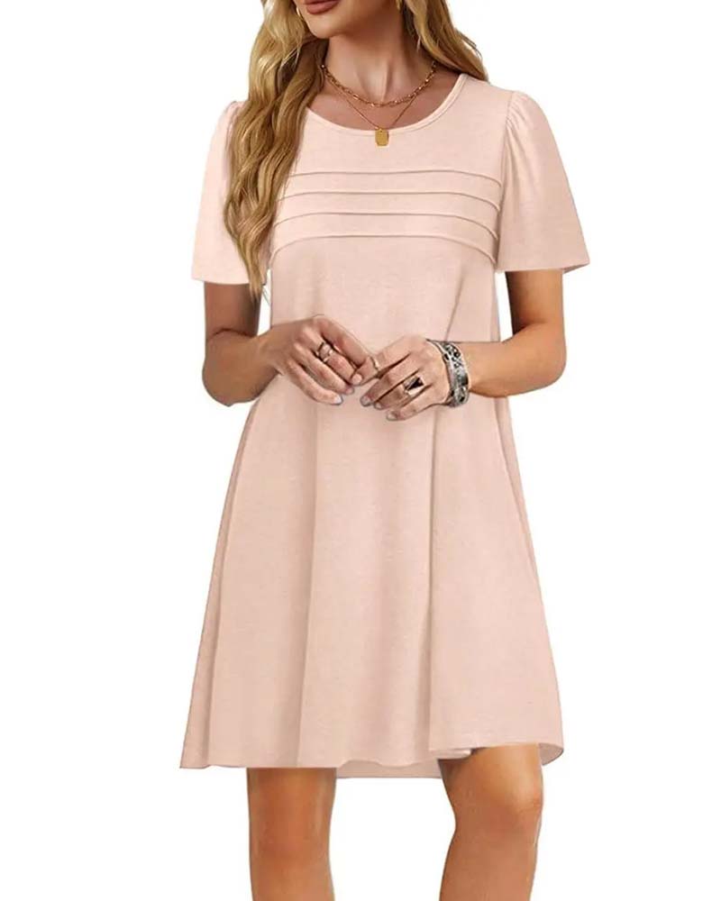 Robe Volant Manche Courte Col Rond