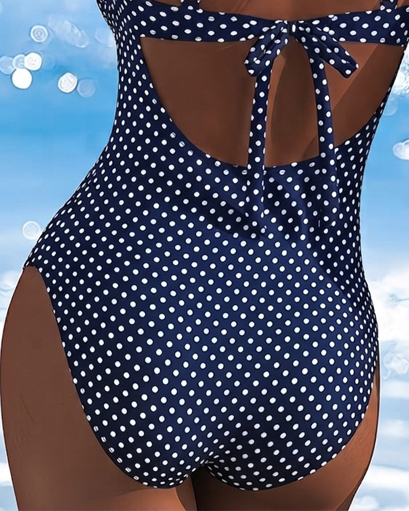One-Piece Pois Cravate Mesh Patchwork