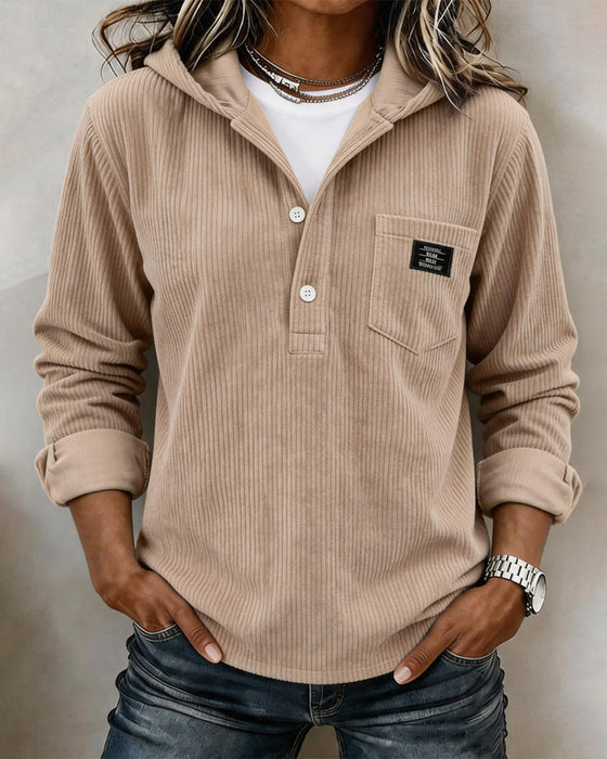 Hoodie Velours Côtelé Demi Bouton