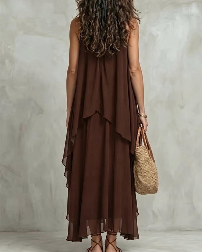 Robe Col Rond Sans Manches Irrégulière