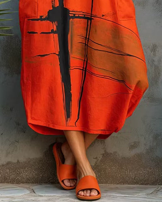 Robe Décontractée Imprimée Sans Manches Longue