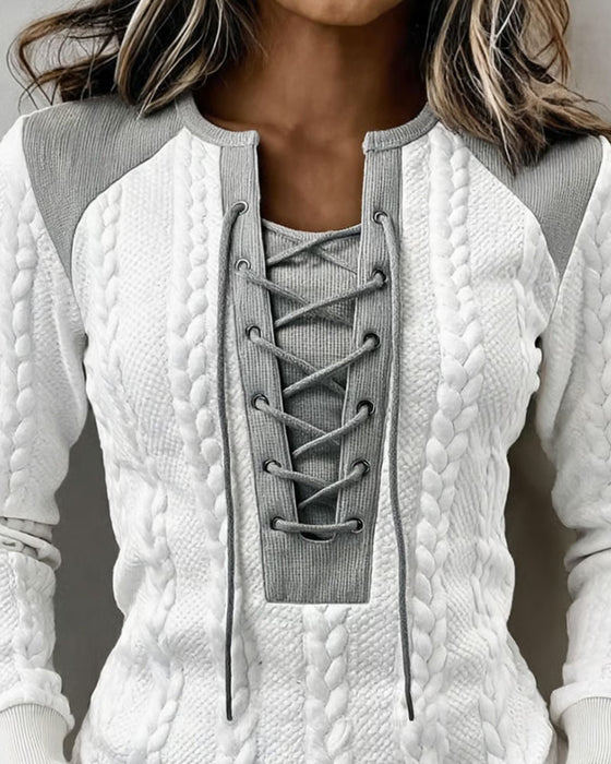 Haut Tricot Torsadé Patchwork Attacher Mode