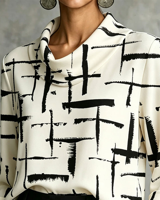 Blouse Col Drapé Mock Motif Croix