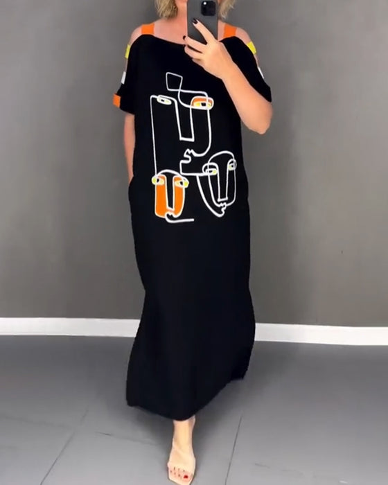 Robe Épaules Dénudées Découpée Imprimé Fente