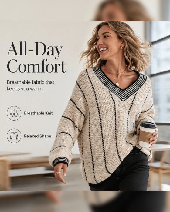 Pullover Sweat Décontracté Coupe Loose Rayé