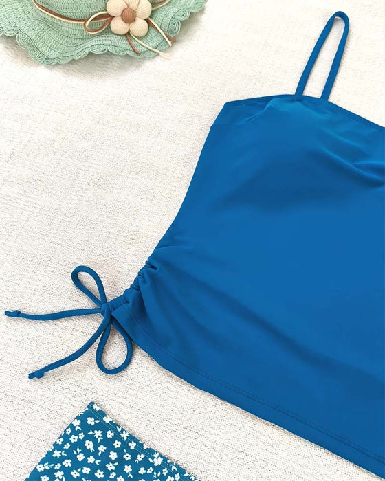 Tankini Petites Fleurs Patchwork Bretelles Fines Mode